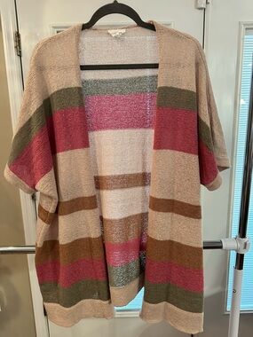 Size 1X Heyson Striped Open Front Cardigan - Pink, Olive, Tan, Brown. NWOT!
